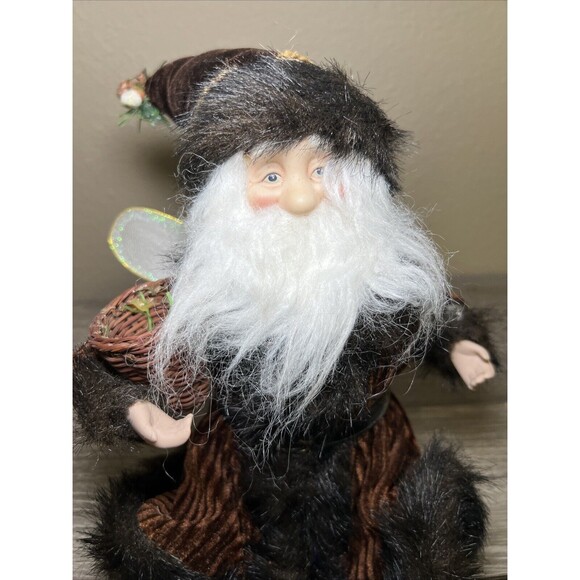 Christmas Santa Elf Fairy Shelf Sitter 16” Brown Fur Rustic Woodsy - Picture 2 of 6
